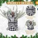 Valentines Day Decorations Valentine's Day Table Centerpieces Buffalo Check Plaid Artificial Tree Decor with Pine Cone Berry Gifts for Festival Winter Party Indoor Home Office Decor(Silver)