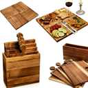 Acacia Wood Charcuterie Boards, Set of 4, Interlocking Serving Tray with Storage Box, Party Appetizer Tray with Handles, Ideal Wine Gifts & Accessories