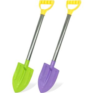 Dsmile 2 Pack Beach Shovels for Kids, 24.4 Inch Long Sand Shovels Gardening Tools Snow Shovel Sturdy Stainless Steel Handle ABS Plastic Spade for Digging Sand Shoveling Snow Fun Gift Set, Green and Purple