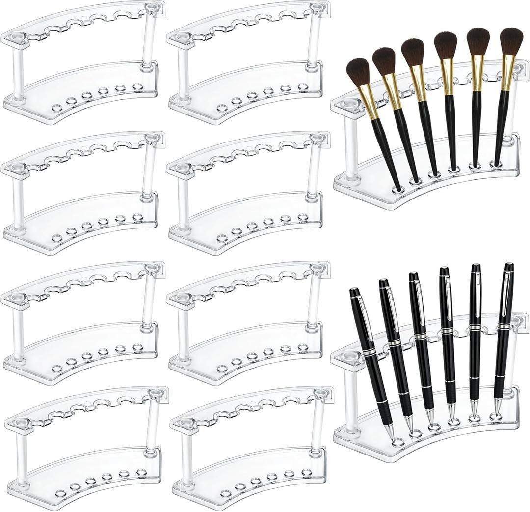 SOUJOY 8 Pack Acrylic Pen Display Stand, 6-Slot Pen Holder Rack, Eyebrow Pen Stand, Makeup Brush Rack Organizer for School Office Home Store