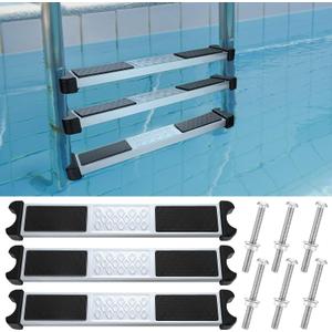 Therwen 3 Set Stainless Steel Pool Ladder Steps Replacement 1.9 Inch Non Slip Swimming Pool Ladder Rung with Bolts Swim Stairs Step Pedal for Above Ground Inground, Blue