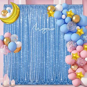 Baby Blue Glitter Sequin Backdrop Curtains 2 Pcs 5FTx10FT Baby Shower Party Backdrop for Boy Gorgeous Photography Fabric Drapes