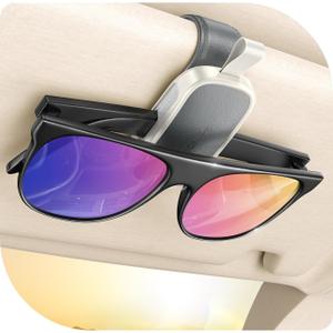 Sunglass Holder for Car Visor Clip [Real One-Handed Operation] [Soft Foam Protection] [Non-Slip] Magnetic Sunglasses Holder Car Visor Organizer & Accessories Interior Gift for Women Men (GREY) (1 Pack, gray)