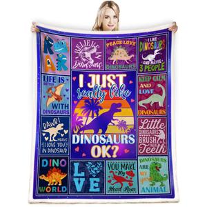 peakman Dinosaur Blanket for Boys Girls,Cartoon Colorful Dinosaur Gifts for Adults Kids Throw Blanket,Gifts for Dinosaur Lovers Blanket,Warm Soft Cozy Plush Dinosaur Blanket for Bed Couch 50"x 60"