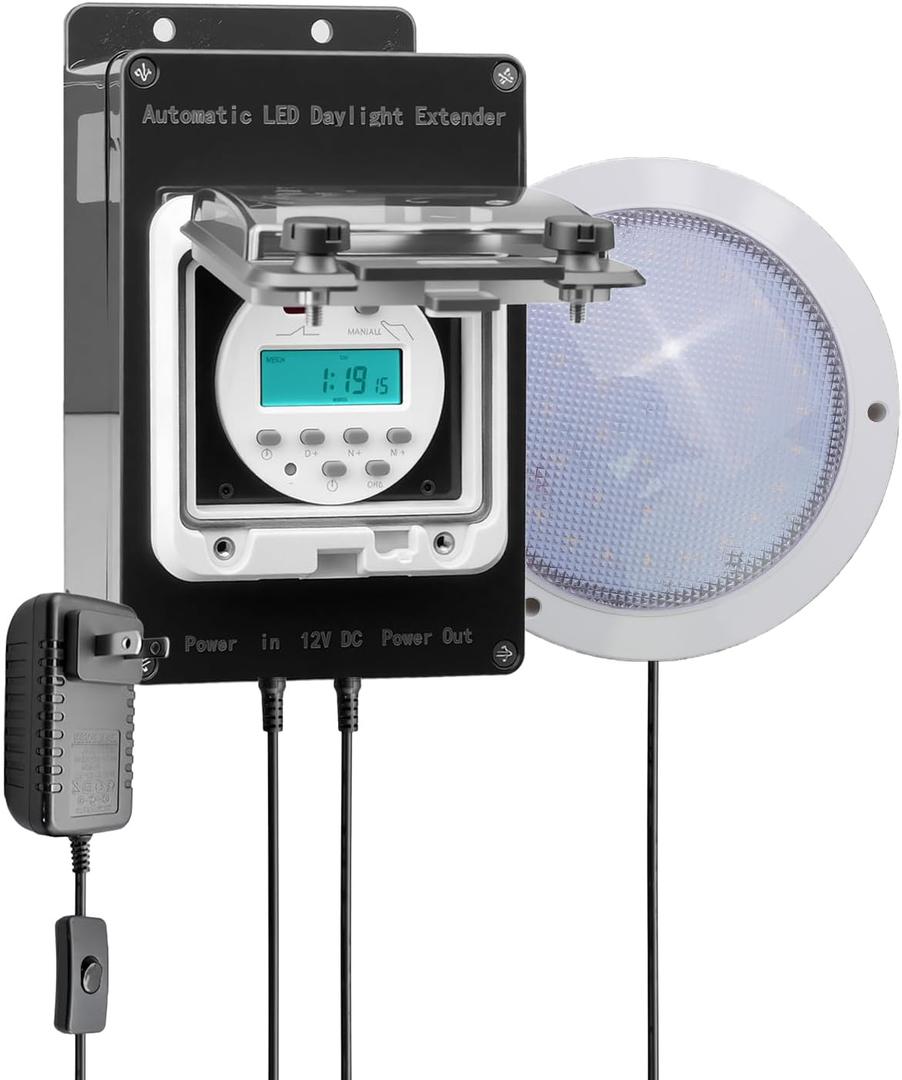 Automatic Chicken Coop LED Light with Timer, Daylight Extender for Hens, IP 65 Waterproof, Warm Light Supplement for Boost Egg Production in Winter