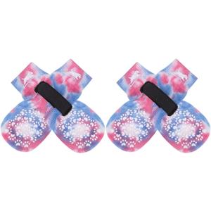 EXPAWLORER Anti Slip Dog Socks to Prevent Licking Paws, Dog Shoes for Hot Pavement, Dog Booties for Small Medium Large Senior Dogs, Traction Control Boots & Paw Protectors for Hardwood Floors (Small (4 Count), Blue and Pink)