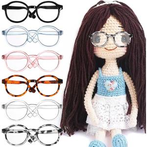 DOITOOL Doll Glasses for 18 Inch Dolls, 6 Pcs Mini Eyeglasses Doll Dress up Glasses Round Frame with Clear Lenses Cosplay Party Accessories