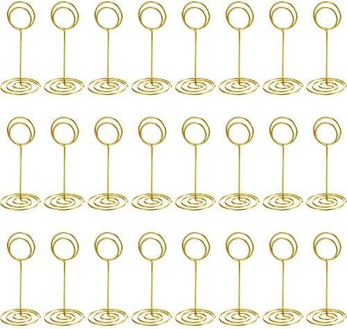 TecUnite 24 Pieces 3.35 Inch Table Number Holder Place Card Photo Holder Picture Name Menu Clips Memo Cards Stand for Wedding Reception Anniversary Birthday Party Centerpieces (Gold)