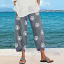 Linen Capri Pants for Womens Casual Cotton Cropped Elastic Waist Lounge Baggy Palazzo Trousers with Pockets L