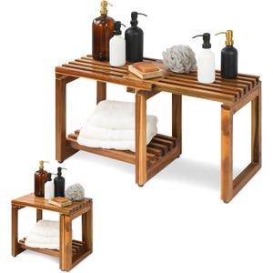 Adjustable Length 29 Inches Shower Stool Bench Chair Waterproof with Storage Shelf for Shaving Legs, Spa, Bath Seat in Bathroom, Inside Shower for Adults Seniors Elderly (Small 29 in)