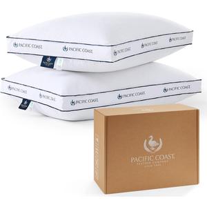 Pacific Coast Goose Feather and Down Firm Pillows Queen Size Set of 2, Bed Pillows for Side and Back Sleepers, Supportive Gusseted Hotel Collection Pillow with 100% Cotton Shell