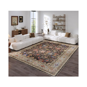 Rugcomf Living Room Rug 5x7 Rug Machine Washable Boho Area Rug Non Slip Vintage Low Pile Large Rugs for Living Room, Bedroom, Farmhouse, Dining Room, Kids Playroom (Dark Espresso)