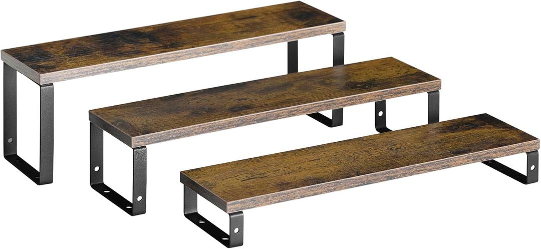 Spice Rack,Wooden Display Riser Stand, 3-Tier Perfume Stand and Cologne Organizer Stand, DIY Spice Rack Organizer, Display Shelf Metal Frame