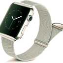 Magnetic Band Compatible For Apple Watch, Adjustable Metal Stainless Steel Band, Waterproof and Wearresistant Mesh iWatch Replacement Straps for Women Men 7654321 SE (424445mm, Champagne
