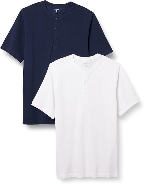 Amazon Essentials Short Sleeve Henley Shirt for Men - Regular-Fit Pique (Big & Tall), Pack of 2