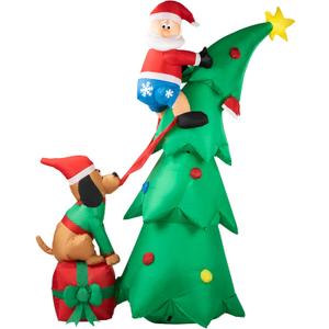 Hioasis 7 FT Christmas Inflatable Decorations - Outdoor Inflatables with Santa Claus Christmas Tree and Dog- Party Decoration for Indoor&Outdoor Courtyards Suitable for Christmas/Party/Yard