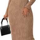 PRETTYGARDEN Womens Spring Dresses 2026 Long Sleeve Square Neck Knit Midi Beach Vacation Clothes Slit Bodycon Long Dress Small