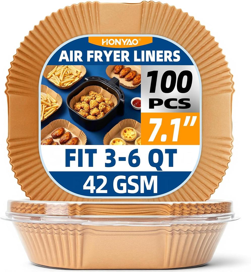 Air Fryer Paper Liners for 4 qt / 5 qt / 6 qt, Thickened Square Disposable Liner Compatible with Ninja/Chefman/Cosori/Instant Pot and other 4q-6qt Airfryer (8.3'' on Top) (7.1 inch)