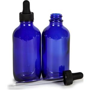 Vivaplex, Cobalt Blue, 4 oz Glass Bottles, with Glass Eye Droppers - 2 pack