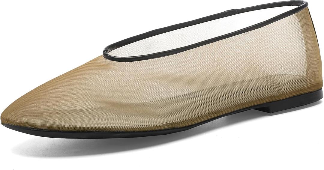 Women's Crystals Fine Mesh Ballet Flats,Embroidered Round Toe Ballerina Shoes,Casual Slip On Crystal Mary Jane Flats,Comfortable Daily Dress Shoes (8.5, Nude2)