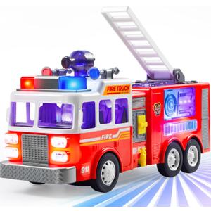 JOYIN LED Fire Truck Toy for Toddlers - LED Projections & Sirens, Bump and Go Fire Engine Trucks with Mode Switch & Volume Control, Kids Firetruck, Boy Toys, Christmas Birthday Gifts for Grandkids