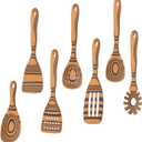 Dishwasher Safe & Heat Resistant Handcraft wood utensils set for cooking | 7-Piece Sturdy Wooden Kitchen Utensil Set for Nonstick Cookware | Wooden Cooking Spoon Set | Maintenance Free | Yellow Ochre