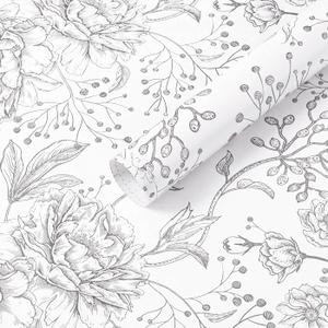 Safiyya Peel and Stick Wallpaper Boho Floral Contact Paper 197"x17.3" Grey and White Wall Paper Modern Self Adhesive Removable Wallpaper for Bedroom Bathroom Vinyl Rolls