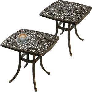 Outdoor 21" Cast Aluminum Square Side Table Set of 2 End Table for Patio, Backyard, Pool, Indoor Companion, Easy Maintenance and Weather Resistant, Bronze (Bronze), 19 inches * 19 inches * 20.9 inches