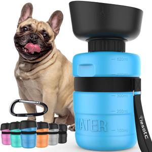 lesotc Dog Water Bottle, Portable Water Dispenser with Bowl, Leak Proof Pet Travel Squeeze Bottle, Puppy Essentials Dog Stuff Accessories for Outdoor Walking, Hiking, Camping (18 Ounces, Blue)