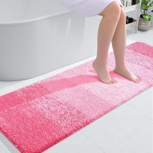 OLANLY Bathroom Runner Rugs 59x20, Extra Soft Absorbent Microfiber Bath Rugs, Rubber Backing, Quick Dry, Machine Washable Bath Mats for Bathroom Floor, Tub and Shower, Home Decor Accessories, Pink