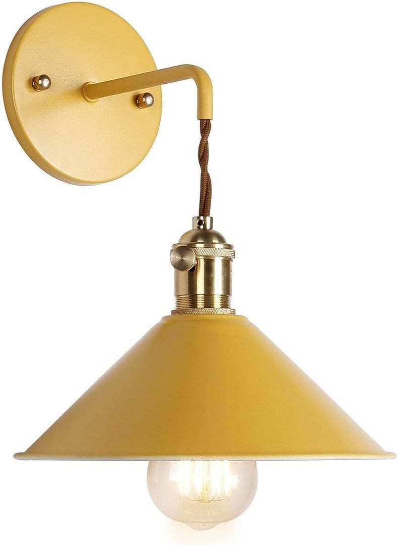 Wall Sconce Lamps Lighting Fixture with on Off Switch Yellow Macaron Wall lamp E26 Edison Copper lamp Holder with Frosted Paint Body Bedside Bathroom Vanity Lights (Yellow)