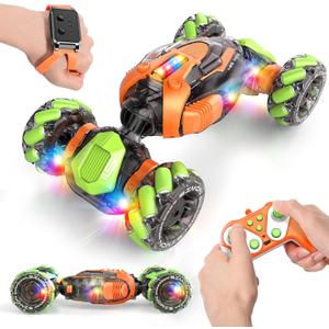 Nicella Remote Control Car, RC Toys Gifts for 6 7 8 9 10 11 12 Year Old Boys Girls - 360 Rotating 4WD Gesture Sensing RC Sunt Car with Lights & Music - Cool Birthday Gifts for Kids (Orange/Green)