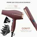Conair Limited Edition Bundle | INFINITIPRO by CONAIR Hair Dryer with Diffuser - and - Conair Double Ceramic 1-inch Digital Flat Iron | Plum | 