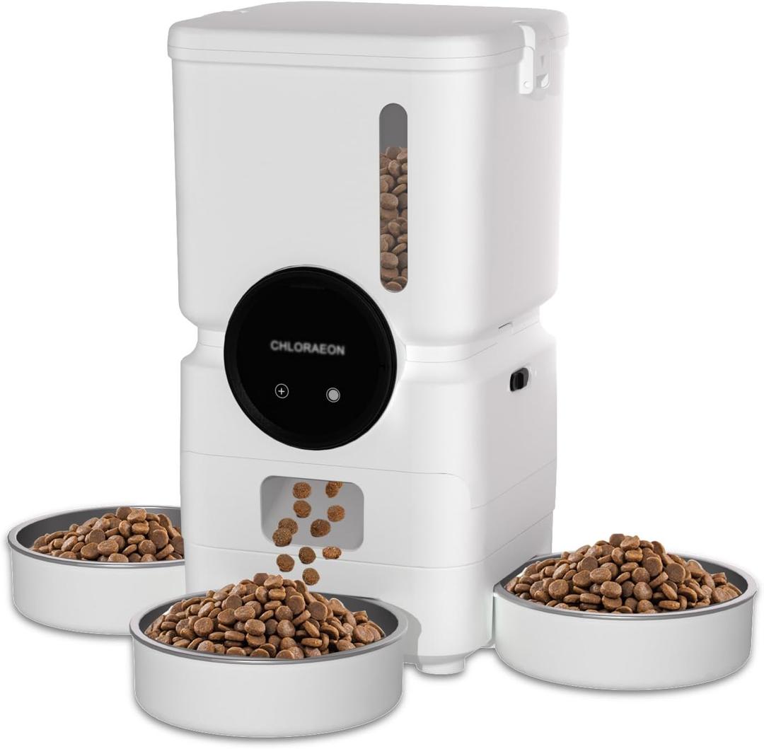 Automatic Cat Feeder for 3 Cats with Slow Feed, 6L Smart WiFi Pet Feeder, 2.4G & 5G Dual-Band, Battery Powered with 15-Day Battery Life, for Cats & Small Dogs (White)