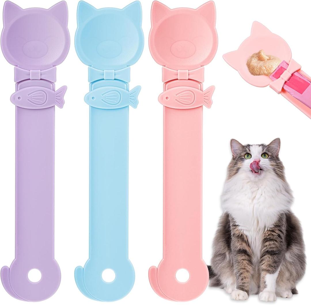 3 Pcs Cat Treat Spoon Squeeze, Cute Pet Feeder Spoon, Multi-Function Lickable Wet Food Dispenser for Liquid Snack Puree Pet Supplies