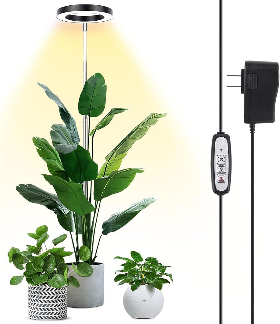 LBW Plant Grow Light, 72 LEDs Full Spectrum Grow Lamp for Indoor Plants, Brightness Adjustable Plant Light with Auto 4/8/12H Timer, 10.4-59 Height Adjustable, Ideal for Large Tall Plants, Black