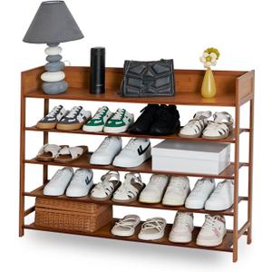 Bamboo Shoe Rack Organizer, 5 Tier Shoe Shelf Storage Organizer, for Entryway, Hallway, and Closet (Brown-39)