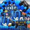 Vlipoeasn 90PCS 10th Birthday Video Game Party Decorations for Boys - Blue 10th Video Game Backdrop, Balloons, Tablecloth, Gamer and 10 Foil Balloons for 10th Birthday Party Supplies