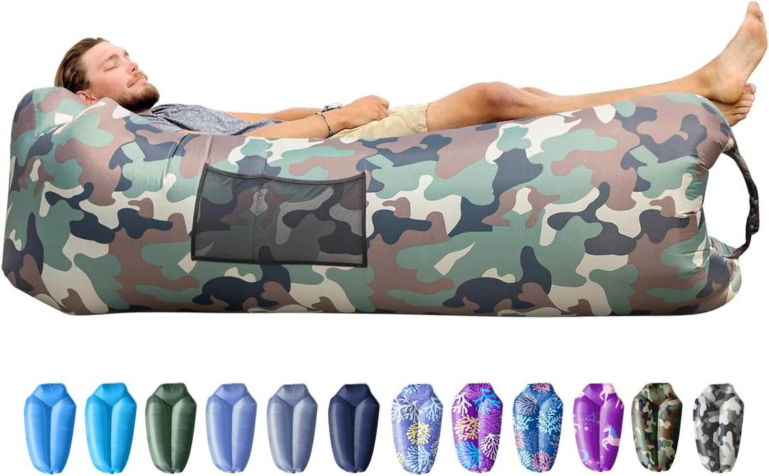 AlphaBeing Inflatable Lounger Beach Chair Accessories, Air Sofa Hammock Inflatable Couch for Camping Backyard Lakeside with Compression Sacks, Ideal Outdoor Gifts for Adults (Camo Green)