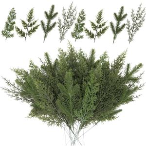 KLEWEE 60 Pcs Artificial Pine Branches Assorted Faux Norfolk Pine Stems Evergreen Pine Picks Cedar Sprigs Fake Christmas Greenery for Christmas Tree DIY Craft Garland Wreath Home Garden Decor