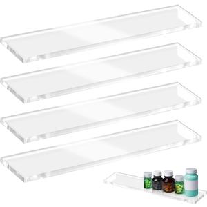4 Pcs Medicine Cabinet Shelves 13 Inch Acrylic Replacement Organizer for Bathroom Living Room Wall Mounted Shelves for Kitchen Cabinet (Clear)