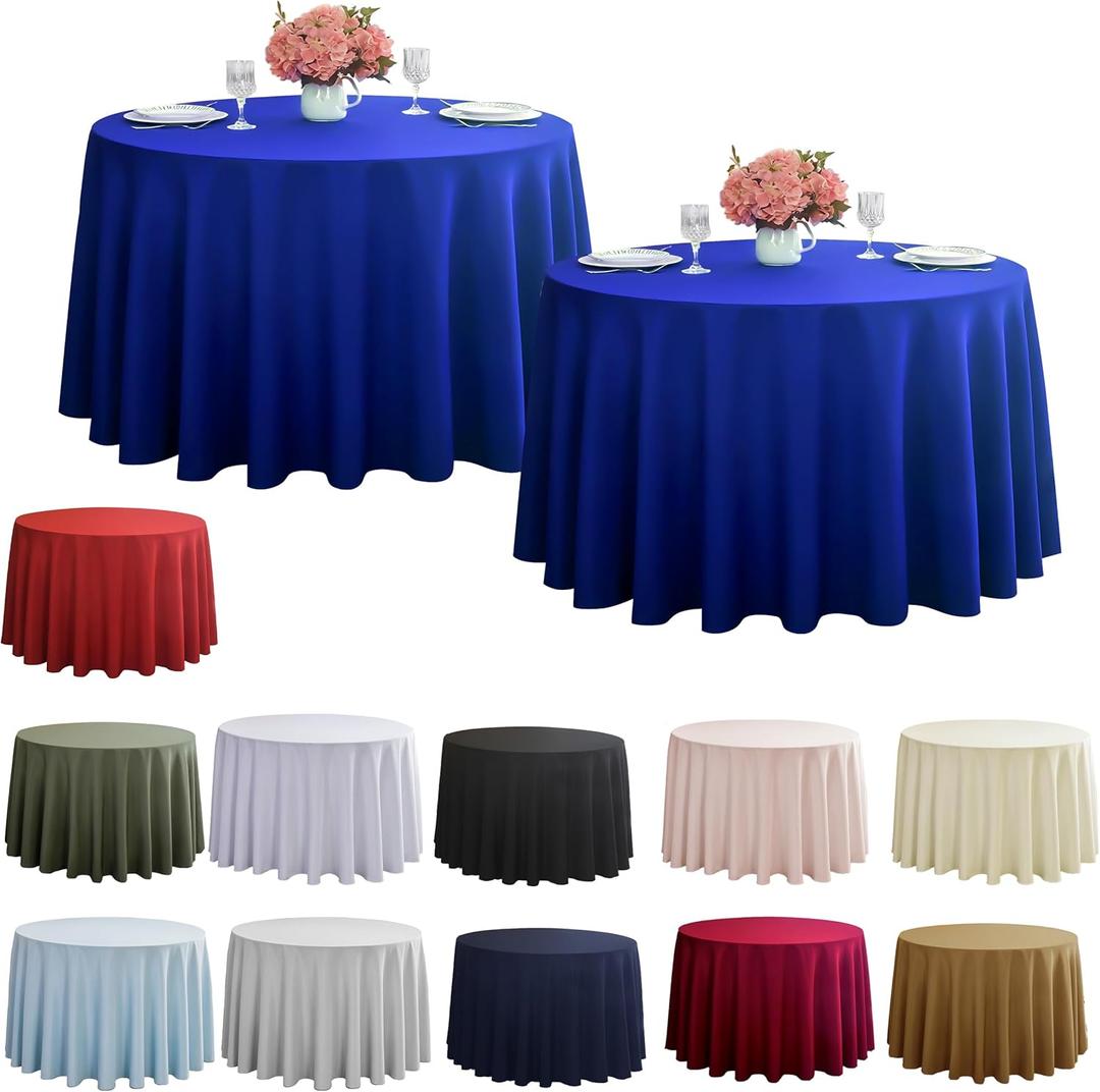2-Pack Round 90-inch Royal Blue Table Cloths, Solid Stain and Wrinkle Resistant Circular Tablecloth, Premium Plain Weave Polyester Fabric Table Linen Covers for Hotel, Banquet