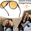 Bouryo Retro Aviator Sunglasses for Women Men - Oversized Trendy 70s Sun Glasses Vintage Big Round Shades (A1 Gloss Black/Gradient Orange-yellow)