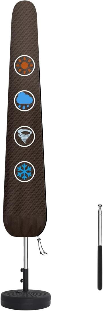 Patio Umbrella Cover Waterproof Outdoor Umbrellas Protective Garden Market Parasol Cover With Zipper and Rod (Brown, Fit 6-9ft)