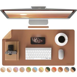 RENMTURE Desk Pad, Cork & PU Leather Desk Mat, Large Mouse pad, Non-Slip Desk Protector and Blotter, Waterproof Writing Pad, Desk Accessories and Organizers for Home Office (Brown, 32"x16")
