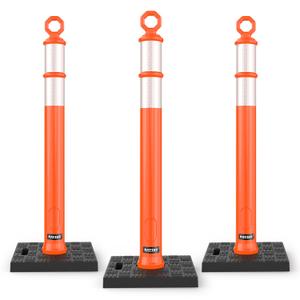 BATTIFE 3 Pack 42 Inch Orange Traffic Delineator Posts with Reflective Collars and Base, Safety Cones for Construction Zones and Driving Practice