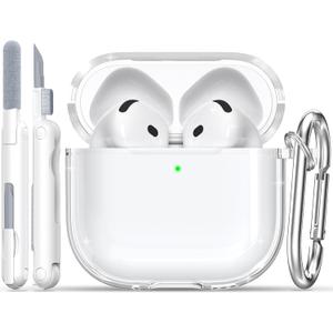RFUNGUANGO AirPods 4 Case Clear, Soft TPU Transparent with Cleaning Kit & Keychain, Compatible with Magsafe, Compatible Apple AirPods 4 (2025) Generation Protective Case, White