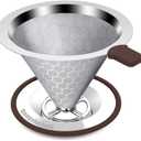Pour Over Coffee Dripper, Stainless Steel Coffee Filter, Paperless Reusable Coffee Filter, Metal 600 Mesh Strainer Coffee Maker Single Cup Brewer 1-2 Cup