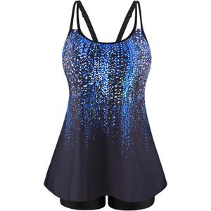 NIeyook Womens Tankini Swimsuit Plus Size Two Piece Bathing Suit Flowy Swim Tops with Boy Shorts 2025 Modest Swimwear (Blue Dot Gradient) XL