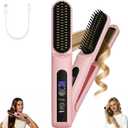 Cordless Hair Straightener Brush - Curler 2 in 1 Hair Styling ToolsPortable Rechargeable Battery-Powered for Travel with 4 Temperature Settings Removable for Easy Cleaning
